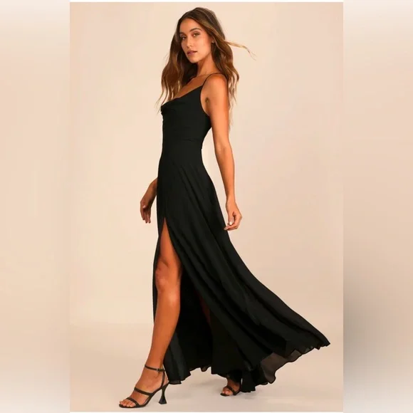 Lulus Cowl Black Maxi Dress - Picture 4 of 10